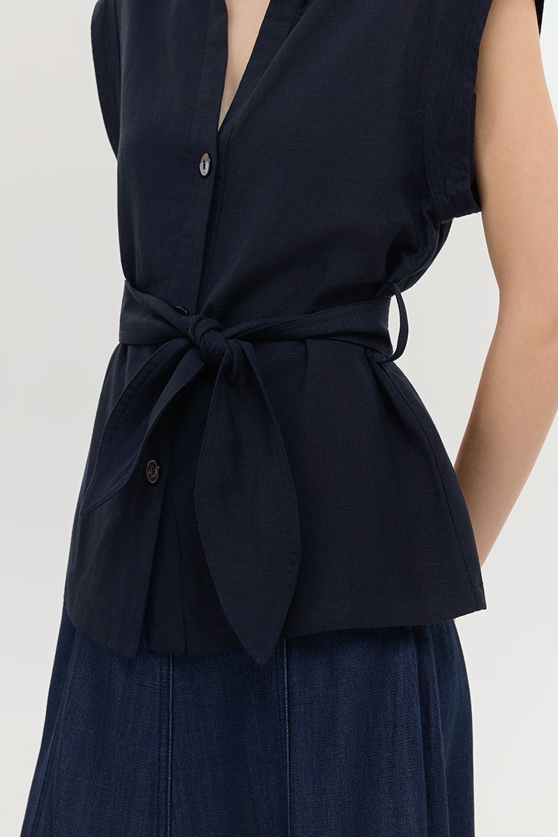 COLBY TIE BELT LONGLINE LINEN TOP
