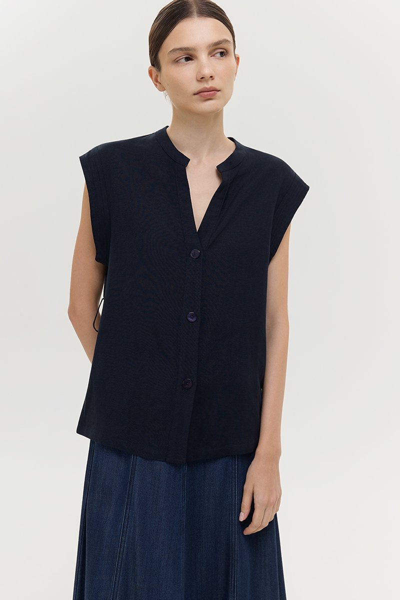 COLBY TIE BELT LONGLINE LINEN TOP