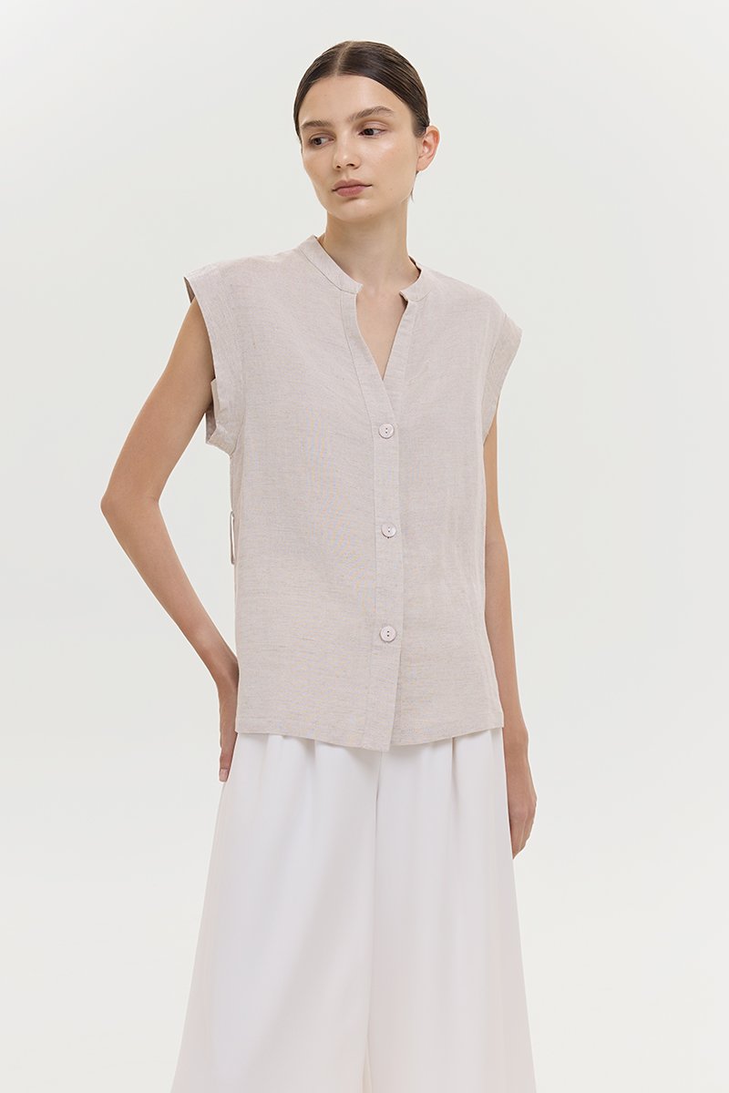 COLBY TIE BELT LONGLINE LINEN TOP