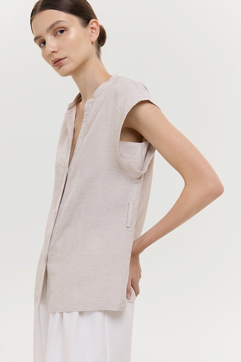 COLBY TIE BELT LONGLINE LINEN TOP