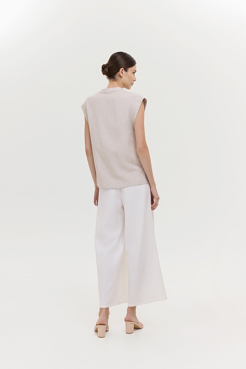 COLBY TIE BELT LONGLINE LINEN TOP
