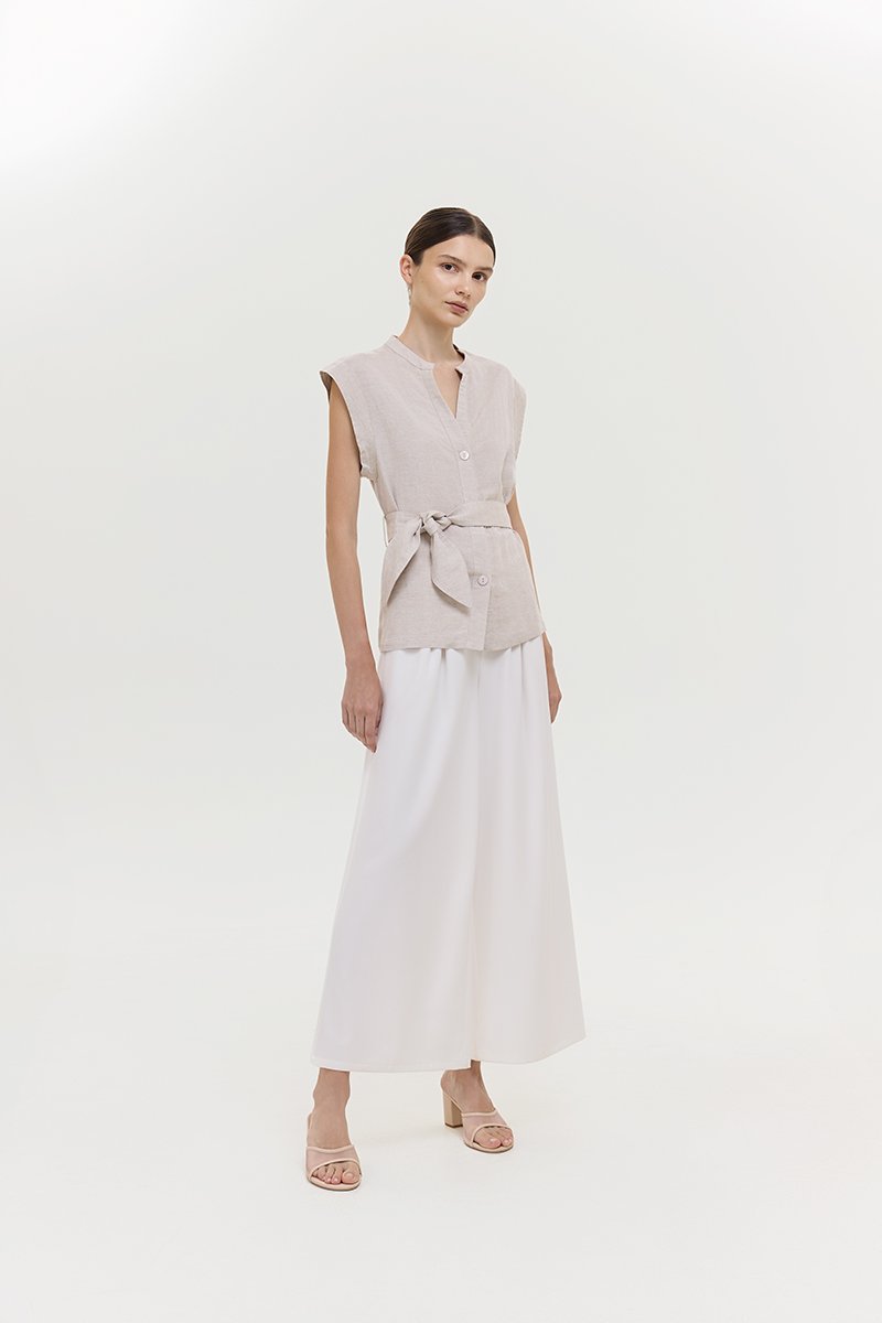 COLBY TIE BELT LONGLINE LINEN TOP