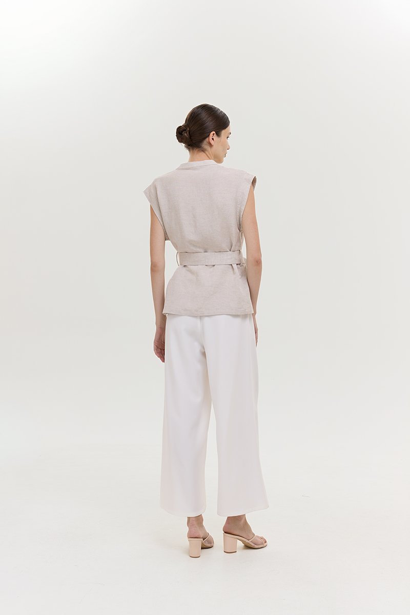 COLBY TIE BELT LONGLINE LINEN TOP