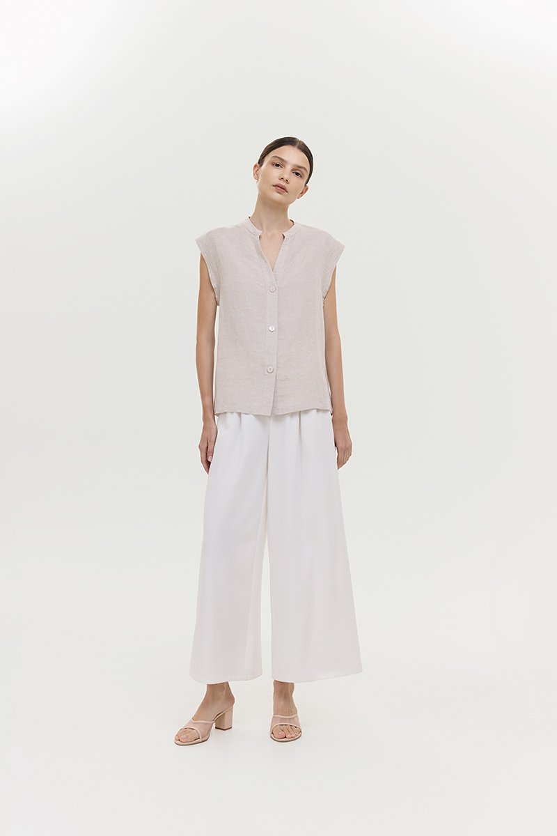 COLBY TIE BELT LONGLINE LINEN TOP