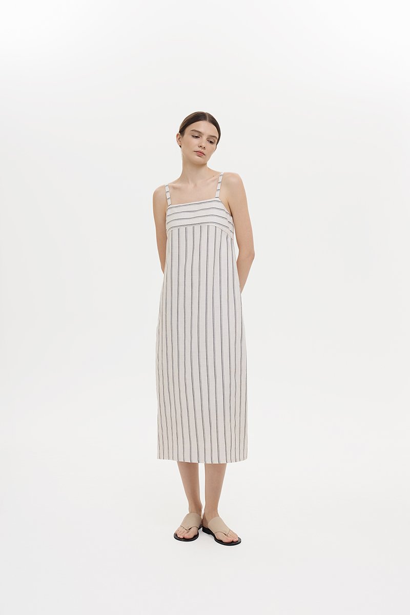JOVY STRIPED STRAP LINEN DRESS