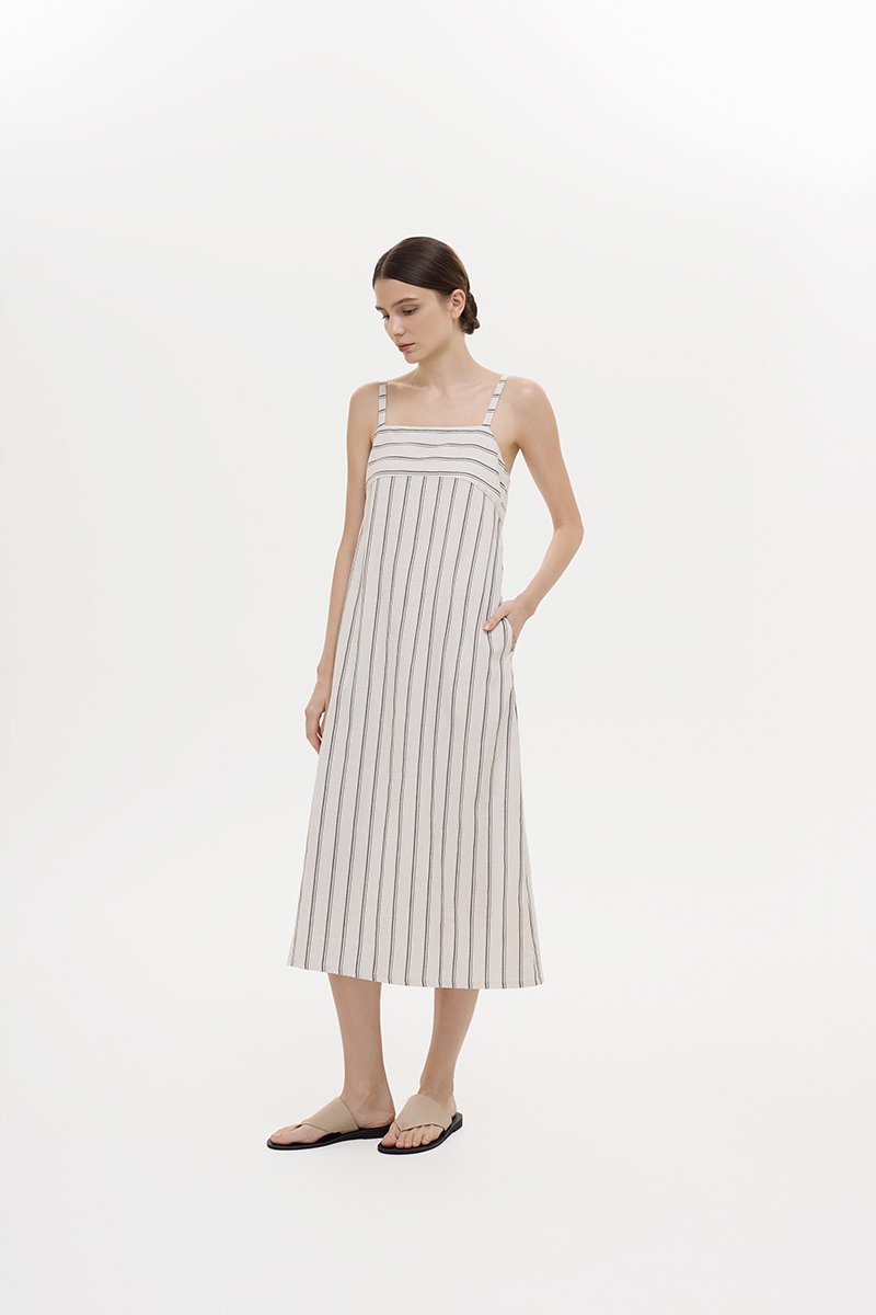 JOVY STRIPED STRAP LINEN DRESS