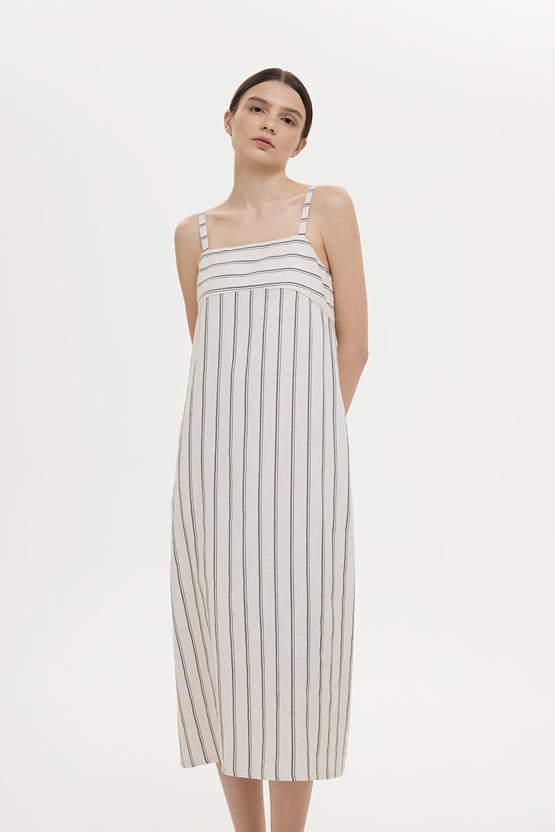 JOVY STRIPED STRAP LINEN DRESS