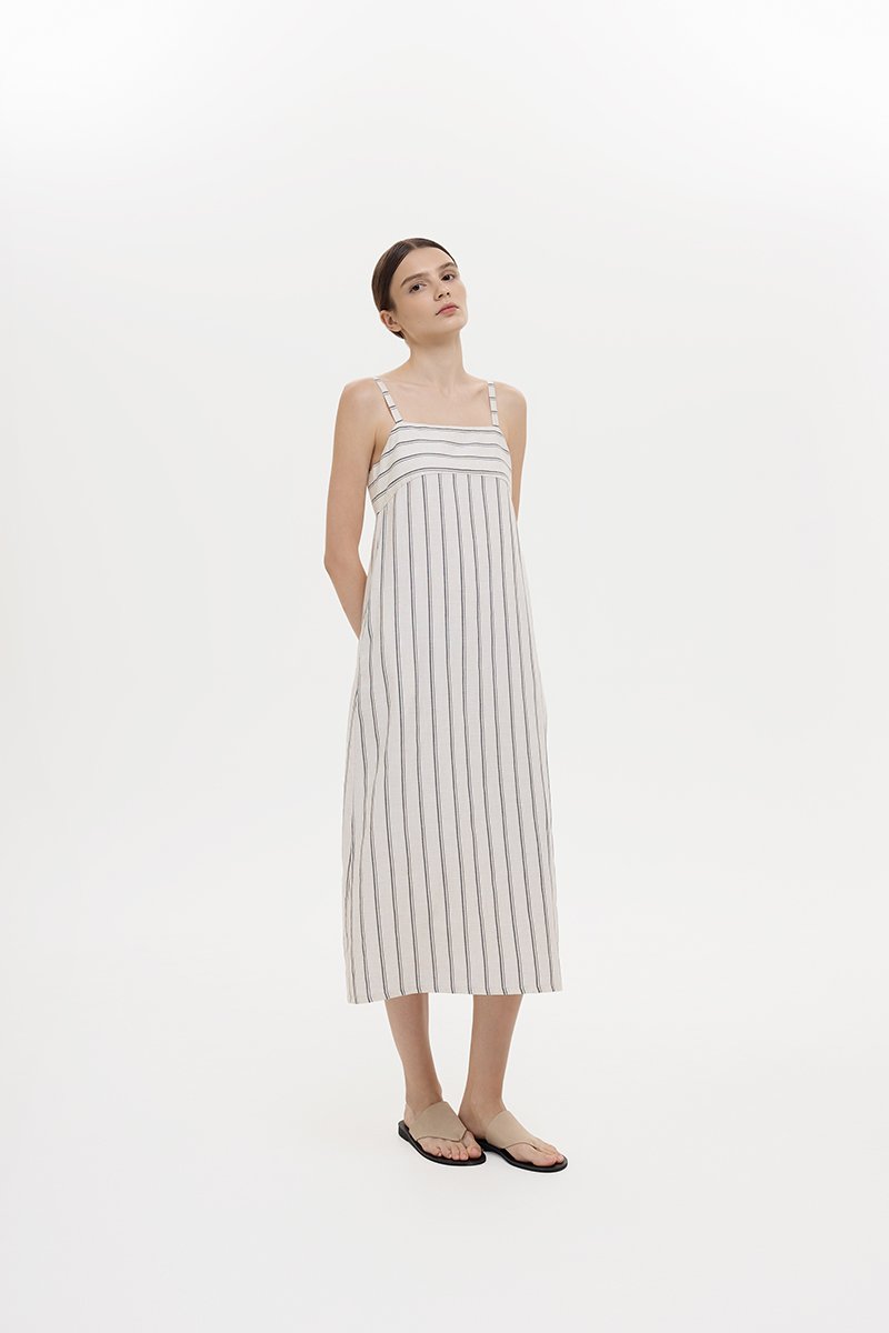 JOVY STRIPED STRAP LINEN DRESS