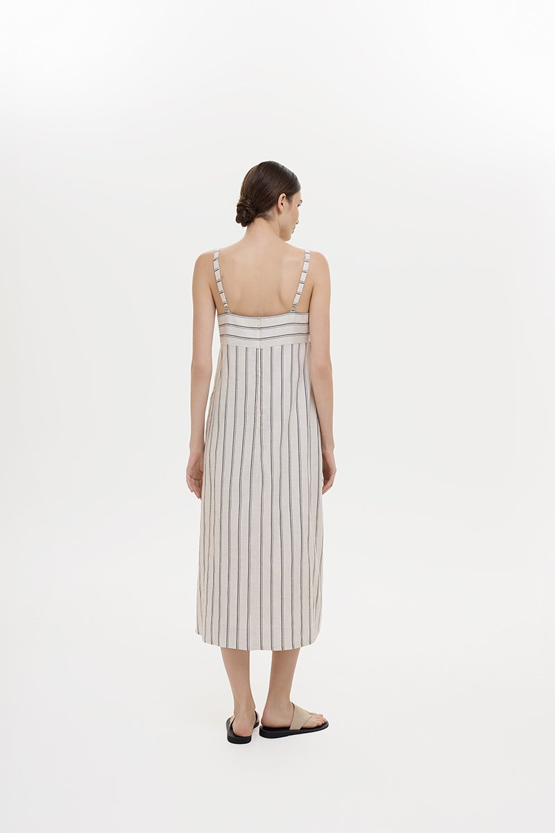 JOVY STRIPED STRAP LINEN DRESS