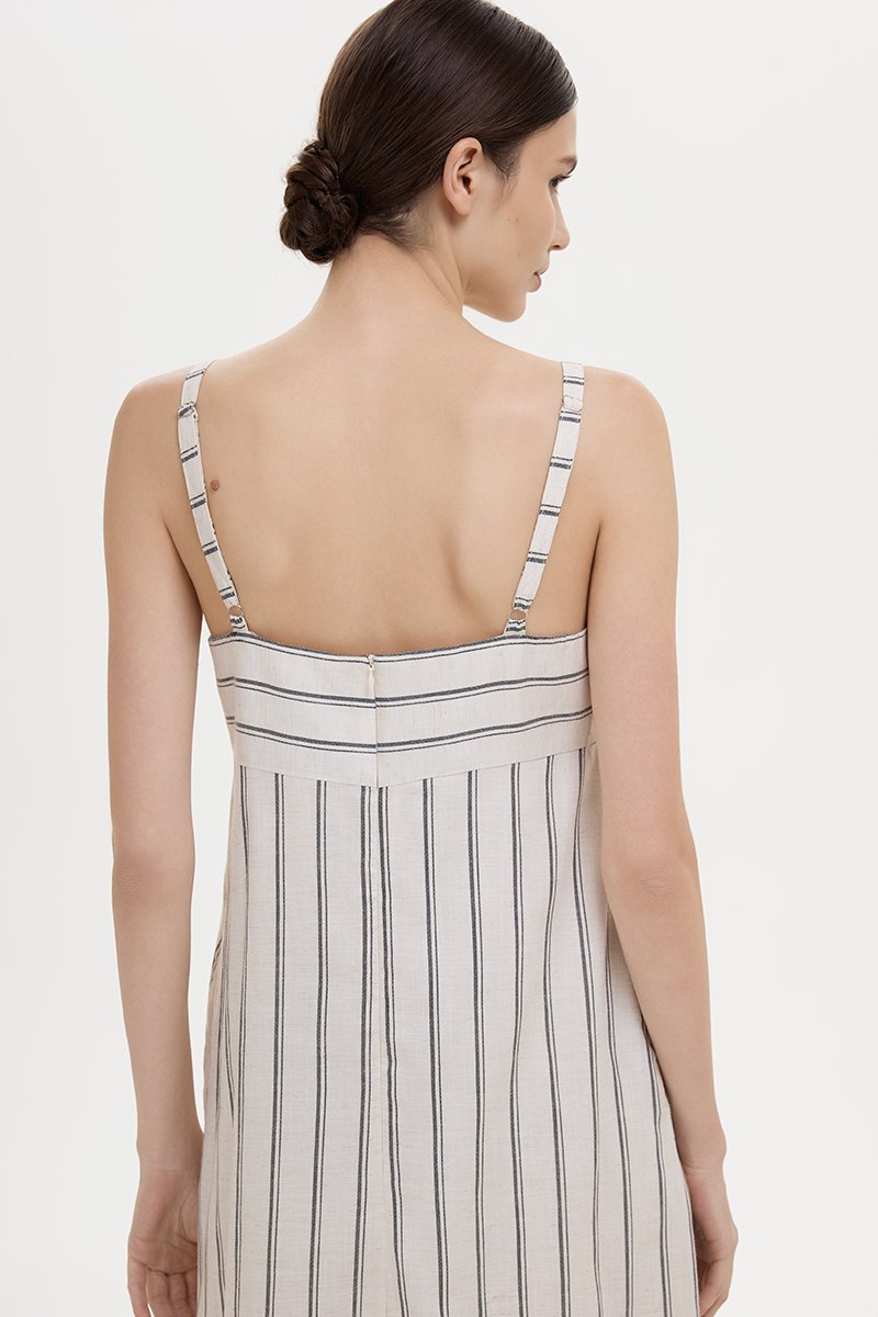JOVY STRIPED STRAP LINEN DRESS