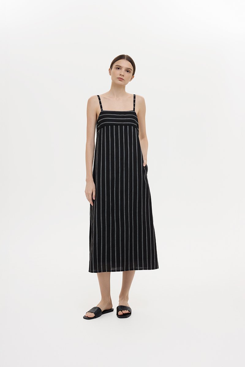 JOVY STRIPED STRAP LINEN DRESS
