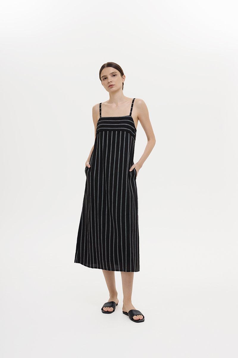 JOVY STRIPED STRAP LINEN DRESS