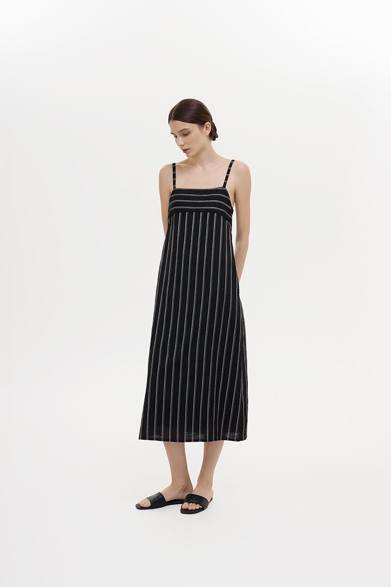 JOVY STRIPED STRAP LINEN DRESS