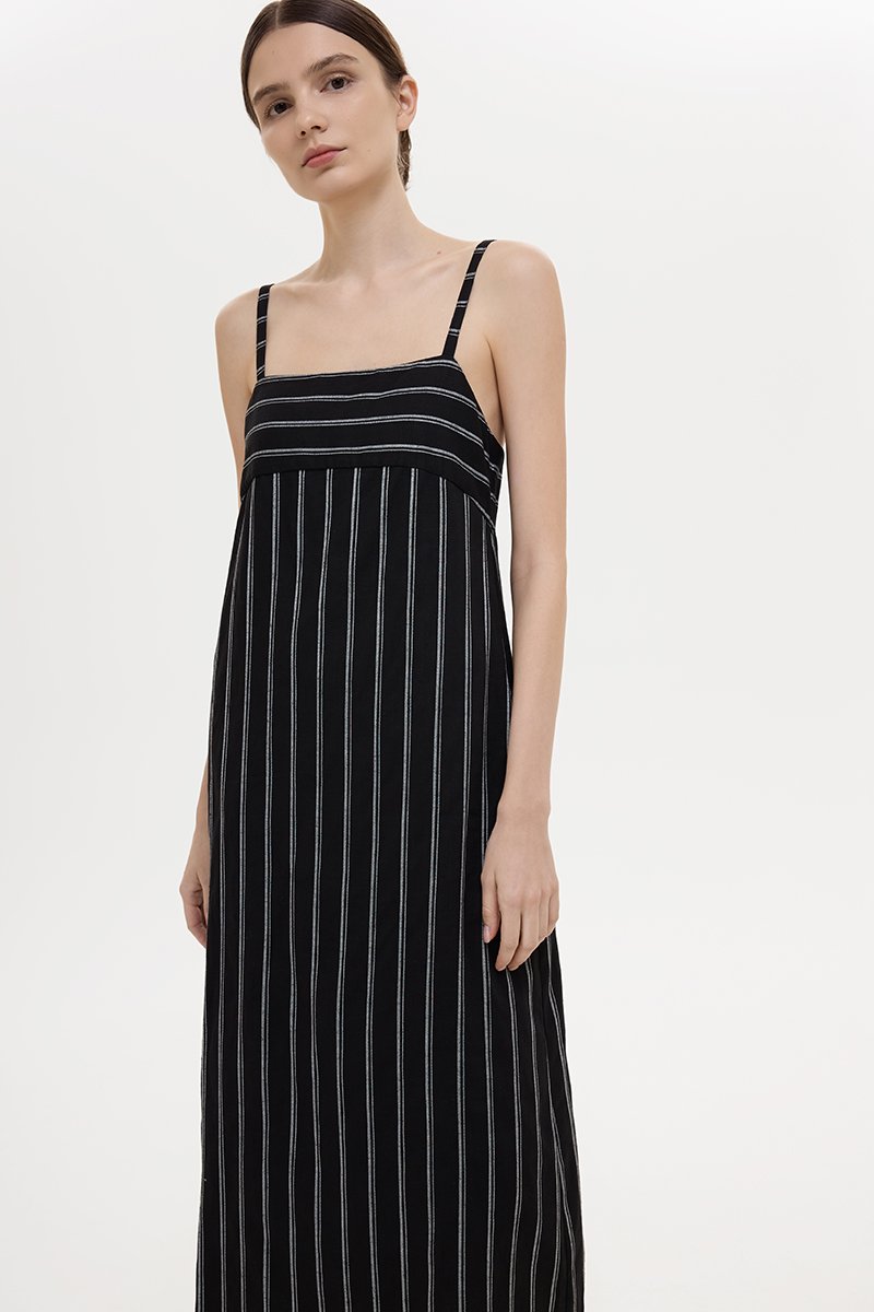 JOVY STRIPED STRAP LINEN DRESS