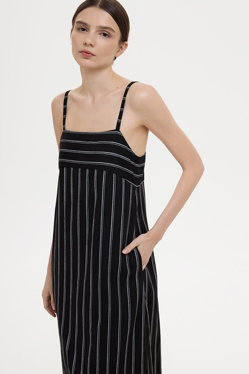 JOVY STRIPED STRAP LINEN DRESS