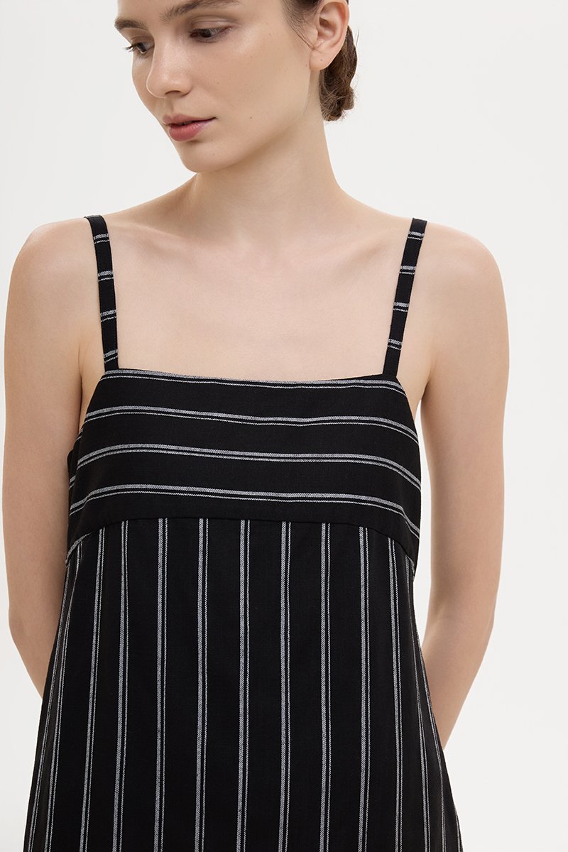 JOVY STRIPED STRAP LINEN DRESS