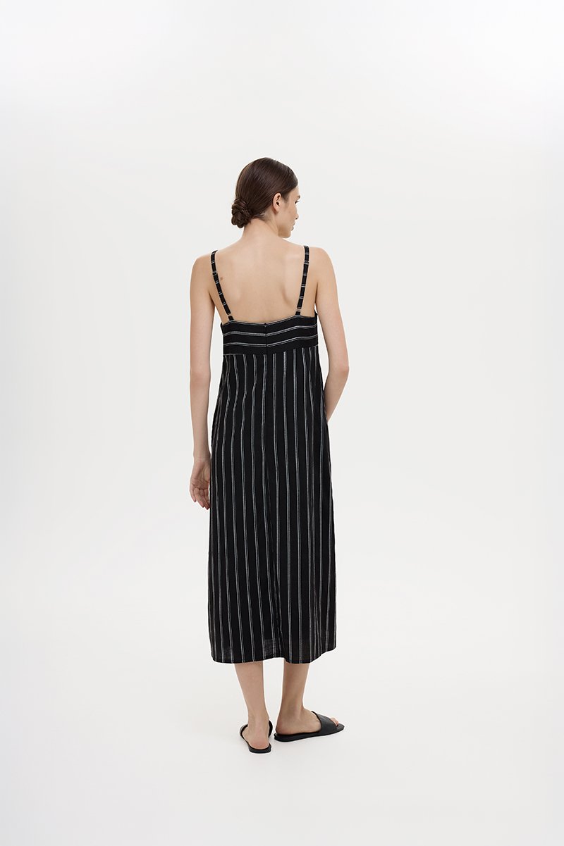JOVY STRIPED STRAP LINEN DRESS