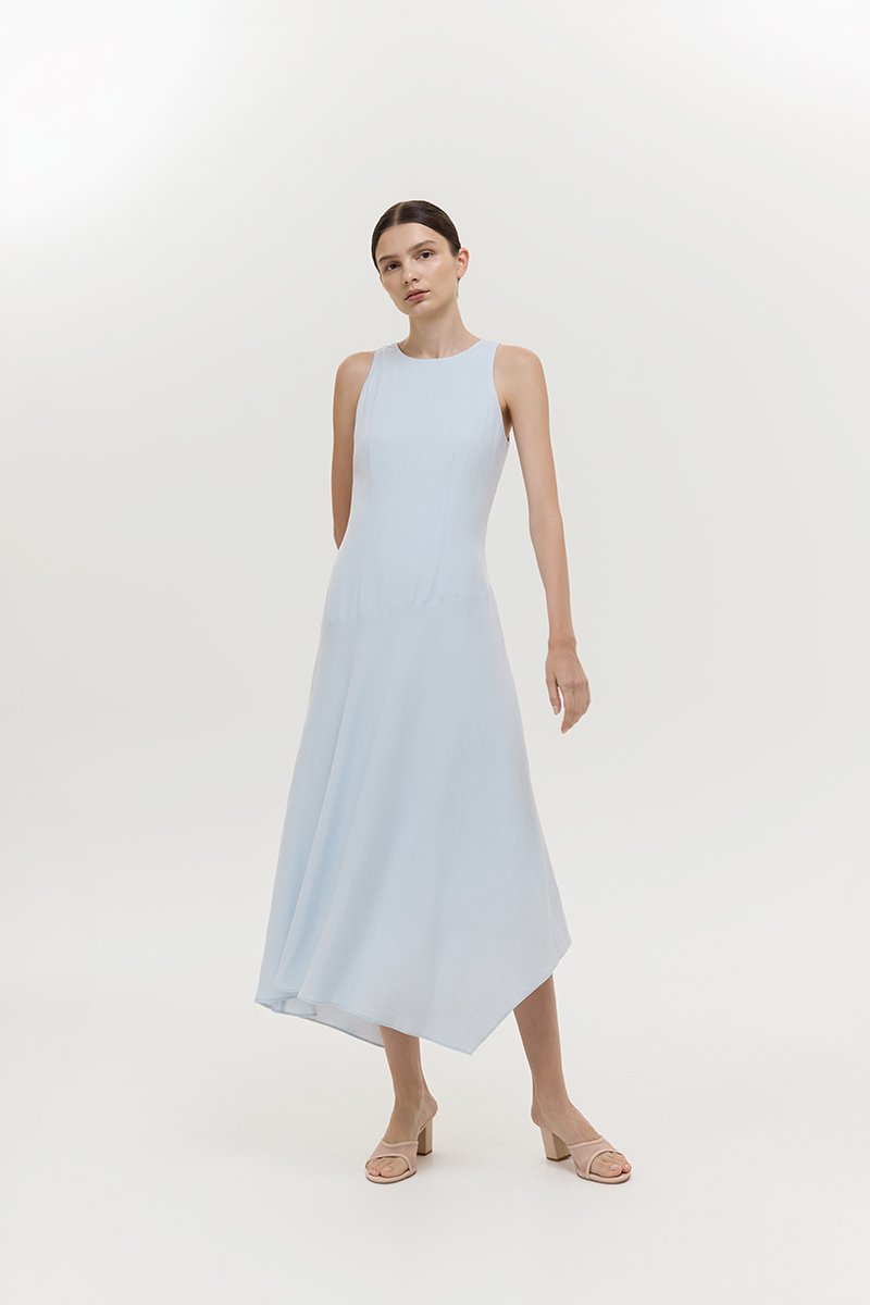 GEMMA ASYMMETRIC HEM MIDI DRESS