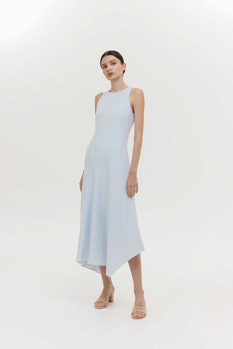 GEMMA ASYMMETRIC HEM MIDI DRESS