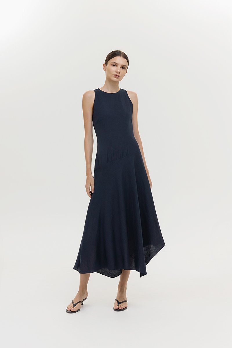 GEMMA ASYMMETRIC HEM MIDI DRESS