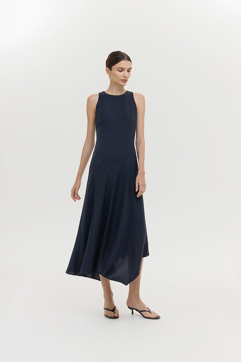GEMMA ASYMMETRIC HEM MIDI DRESS