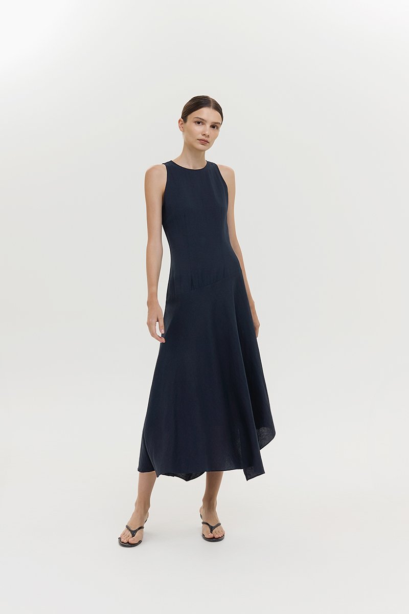 GEMMA ASYMMETRIC HEM MIDI DRESS