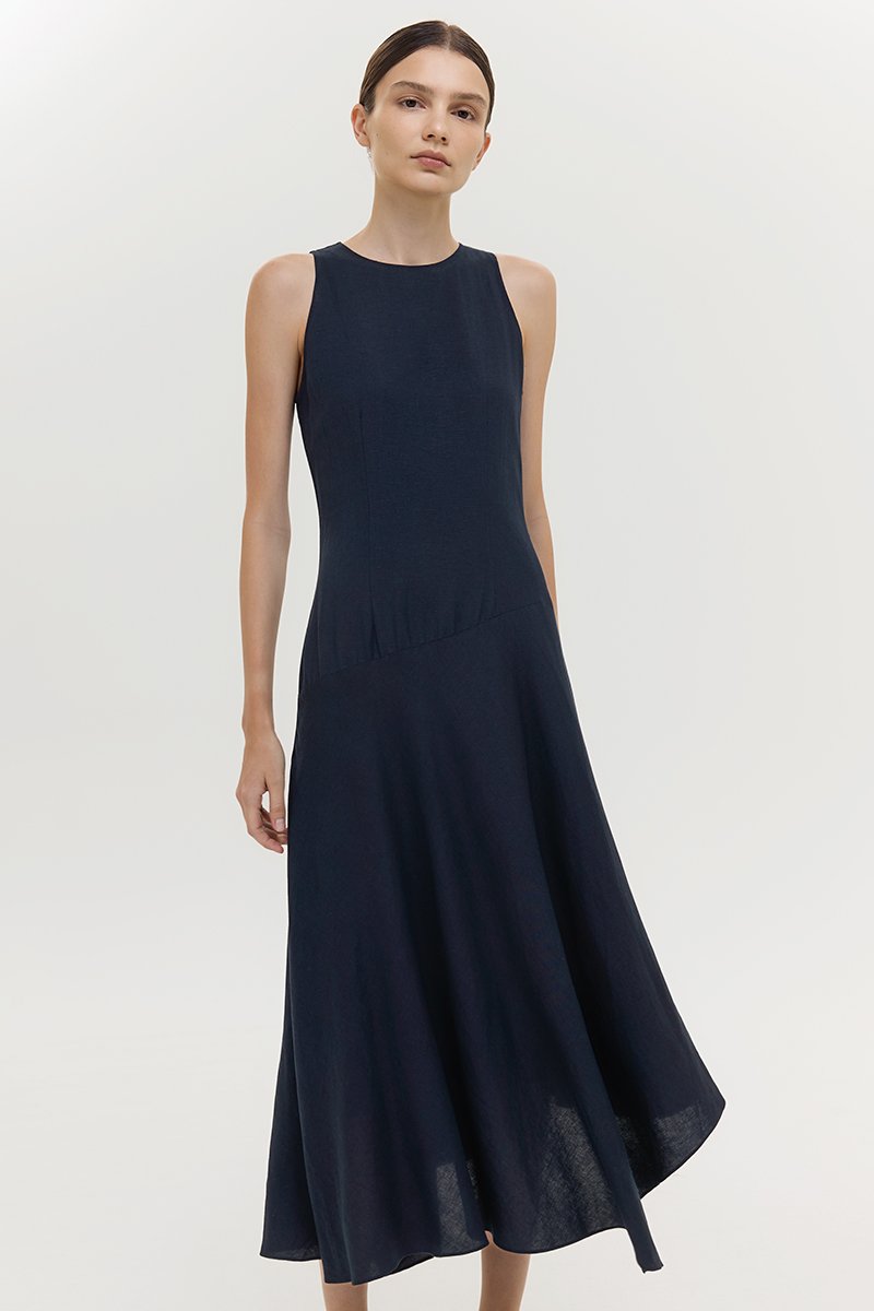 GEMMA ASYMMETRIC HEM MIDI DRESS