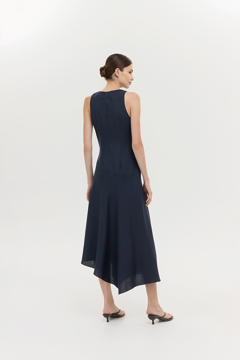 GEMMA ASYMMETRIC HEM MIDI DRESS