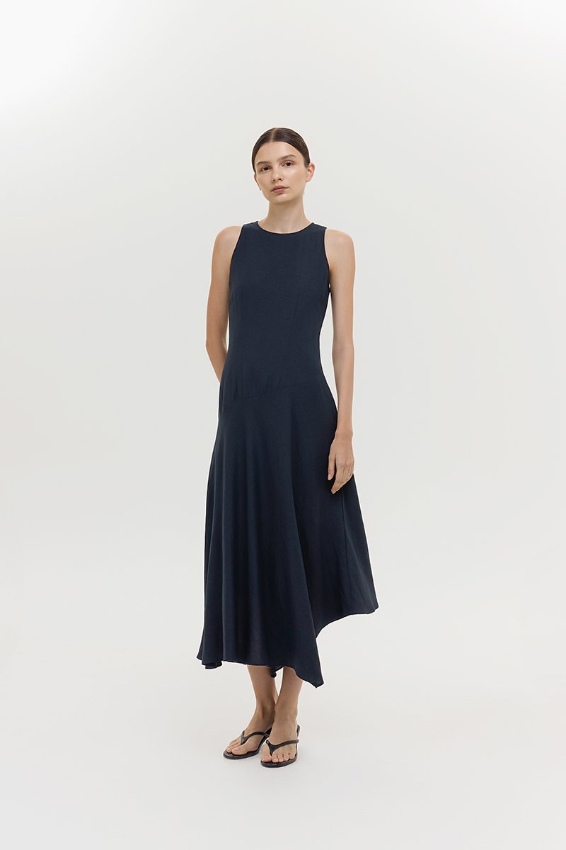 GEMMA ASYMMETRIC HEM MIDI DRESS