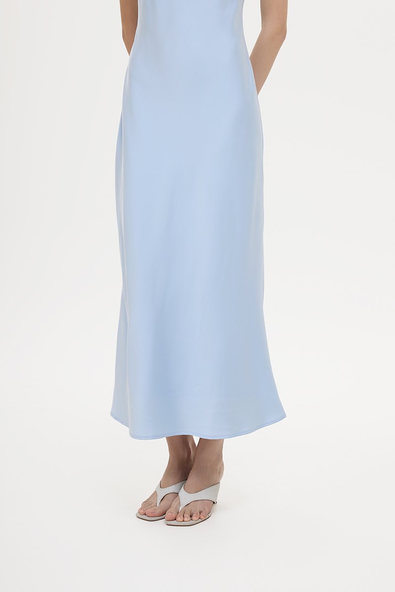 REISSA COWL BACK DRAPE SATIN DRESS