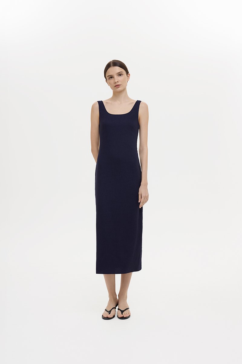 SUZY BODYCON LINEN MIDI DRESS