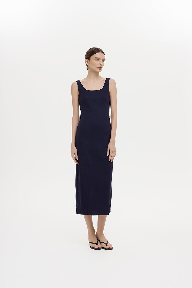SUZY BODYCON LINEN MIDI DRESS