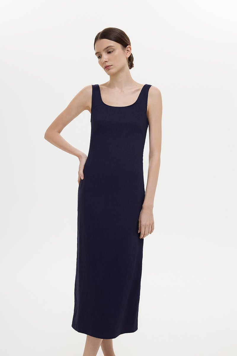 SUZY BODYCON LINEN MIDI DRESS