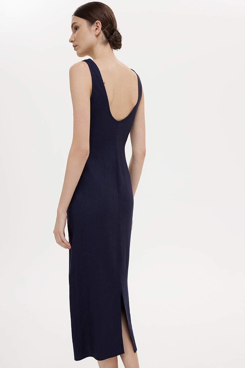 SUZY BODYCON LINEN MIDI DRESS