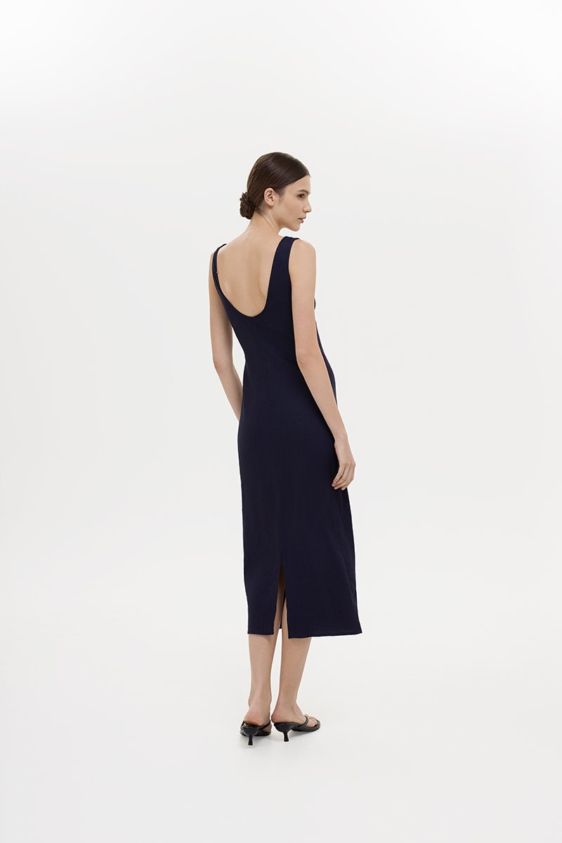 SUZY BODYCON LINEN MIDI DRESS