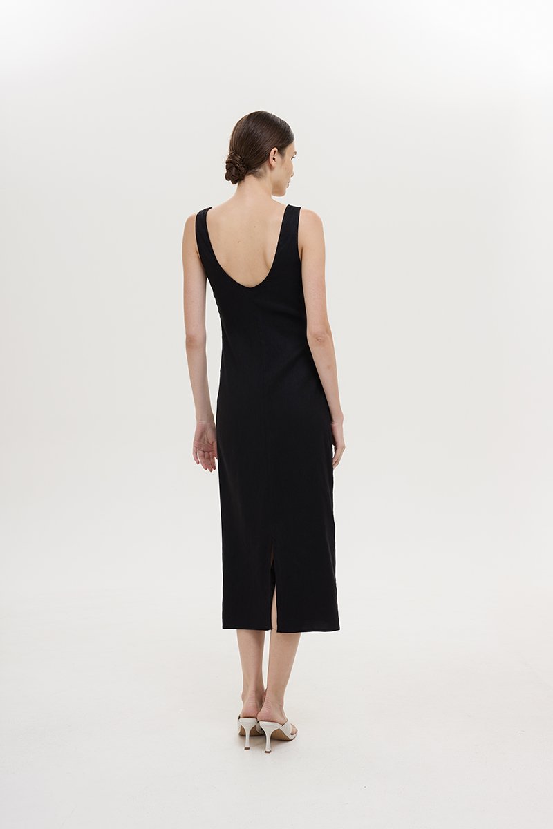 SUZY BODYCON LINEN MIDI DRESS
