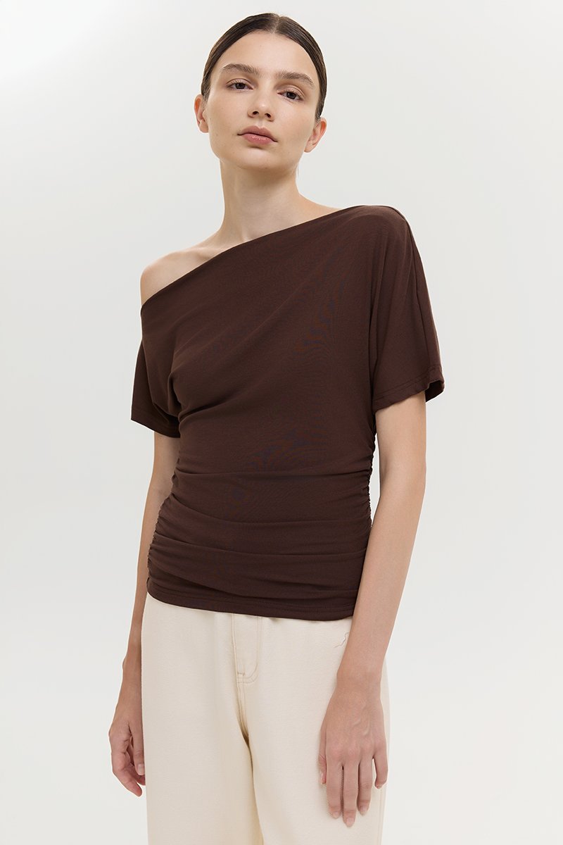 EVONNE ASYMMETRIC OFF SHOULDER TOP