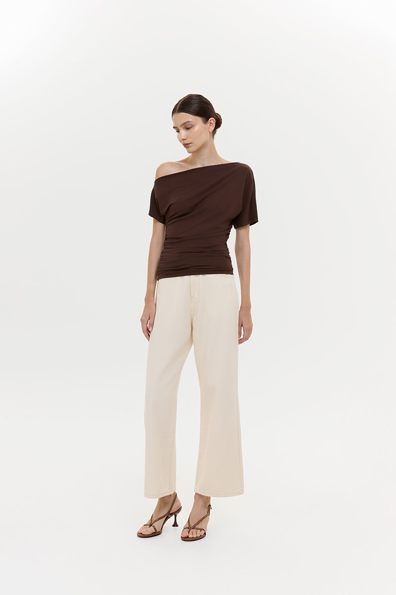 EVONNE ASYMMETRIC OFF SHOULDER TOP