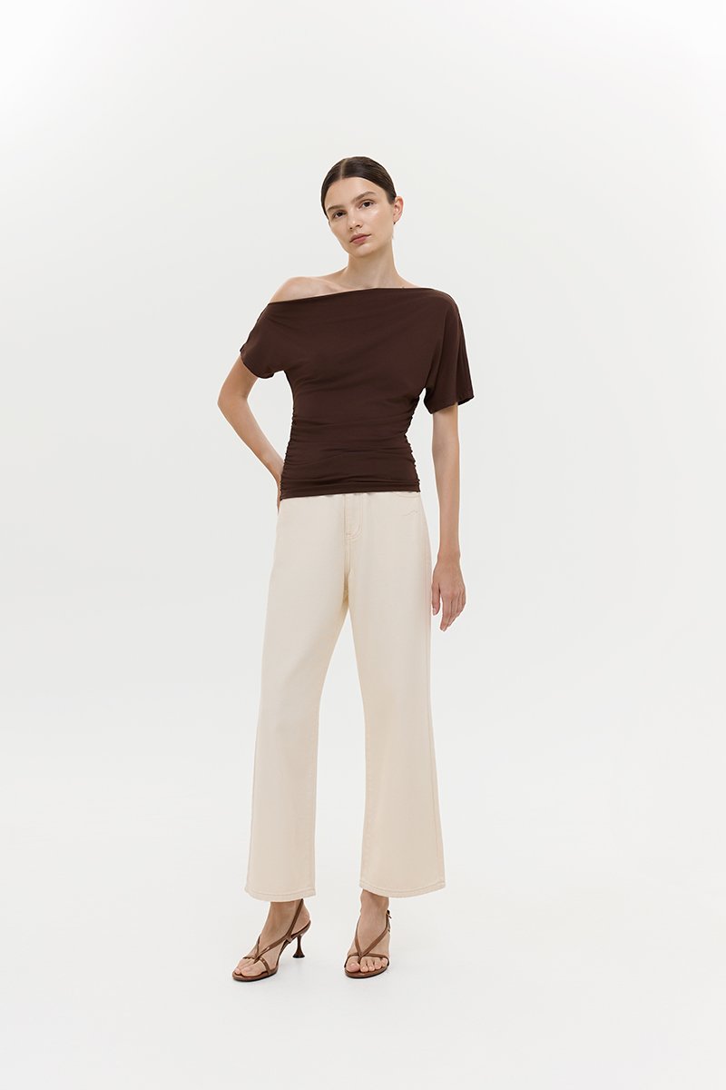 EVONNE ASYMMETRIC OFF SHOULDER TOP