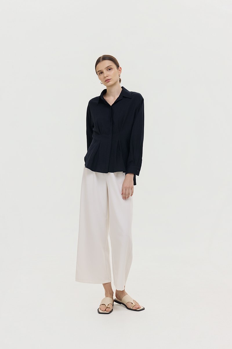 MIRELLE PLEATED WAIST LINEN SHIRT