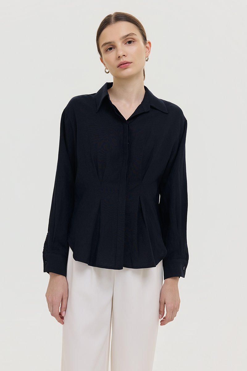 MIRELLE PLEATED WAIST LINEN SHIRT