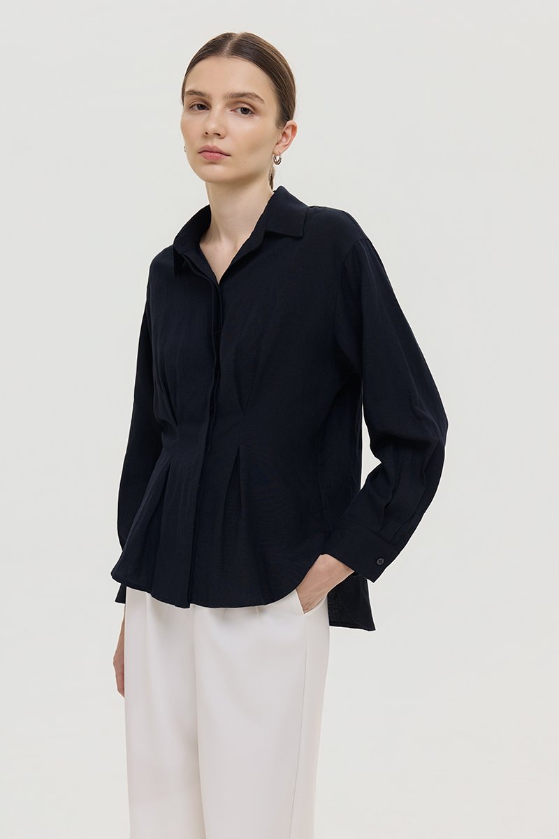 MIRELLE PLEATED WAIST LINEN SHIRT