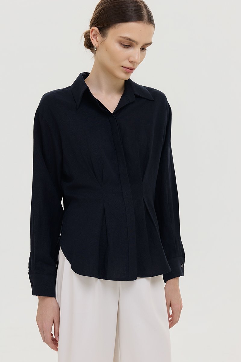 MIRELLE PLEATED WAIST LINEN SHIRT