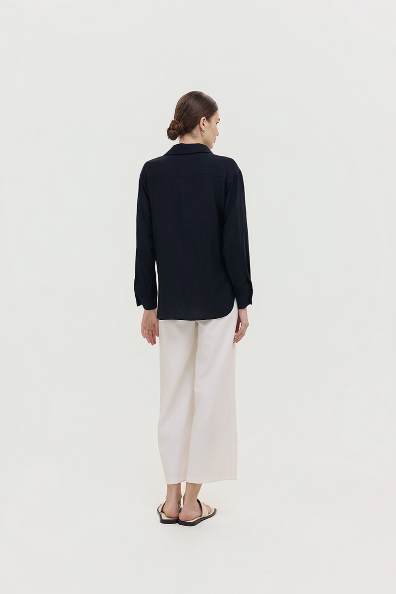 MIRELLE PLEATED WAIST LINEN SHIRT