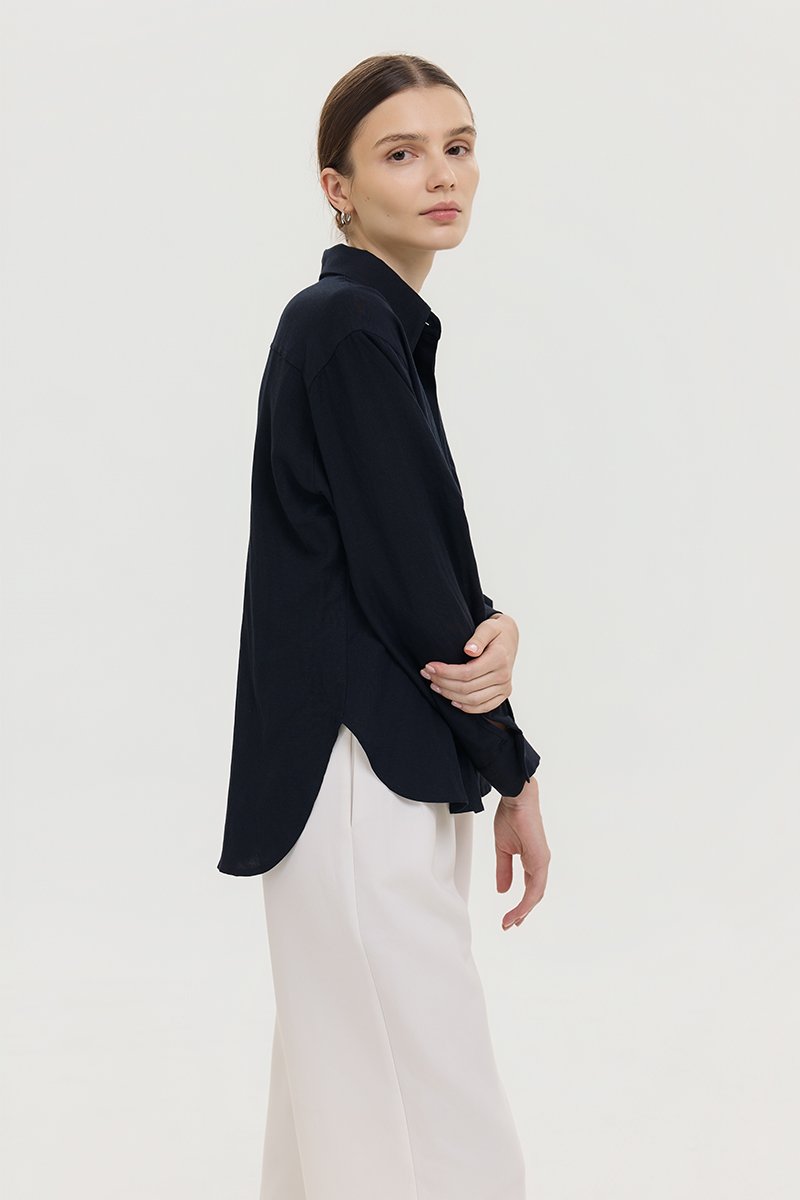 MIRELLE PLEATED WAIST LINEN SHIRT