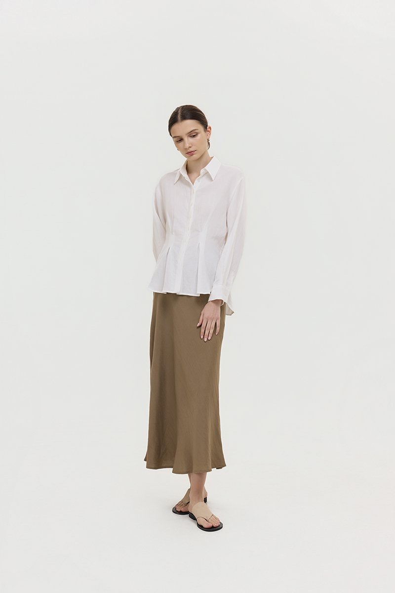 MIRELLE PLEATED WAIST LINEN SHIRT