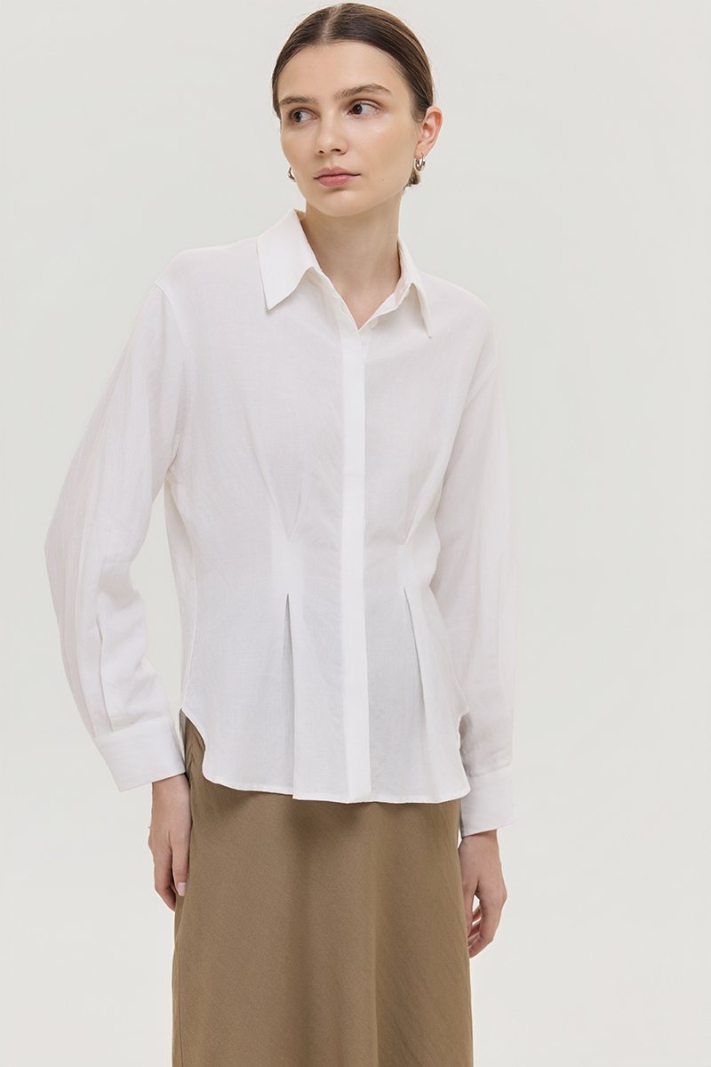 MIRELLE PLEATED WAIST LINEN SHIRT