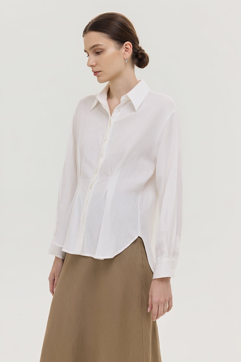 MIRELLE PLEATED WAIST LINEN SHIRT