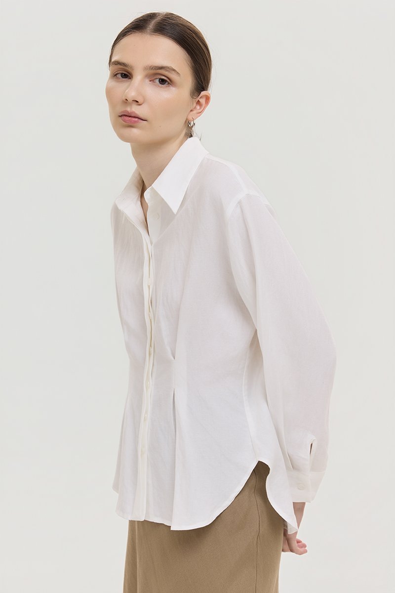 MIRELLE PLEATED WAIST LINEN SHIRT