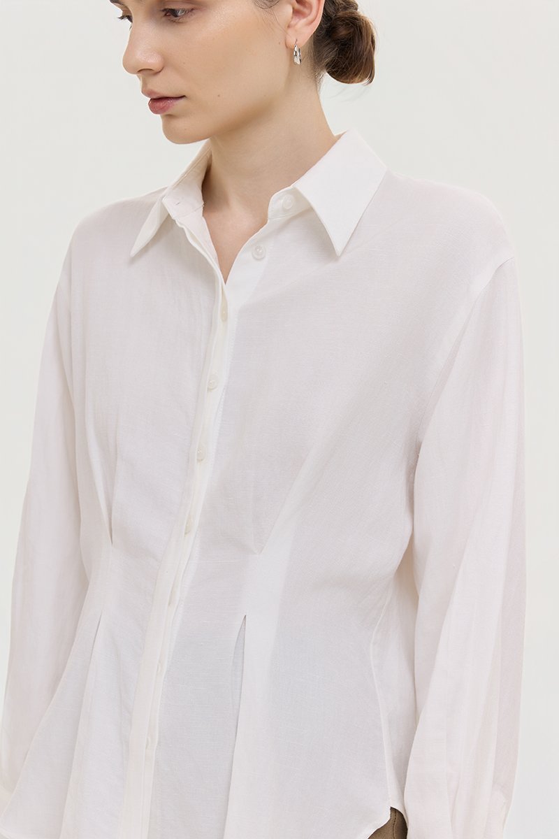 MIRELLE PLEATED WAIST LINEN SHIRT